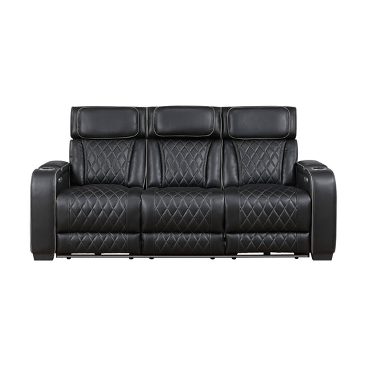 Fairway Power Double Reclining Sofa with Center Drop-Down Cup Holders, Power Headrests, Storage Arms(Top and Side), Cup holders and Reading Lights, Two Wireless Chargers, Charging Ports and LED Lighting