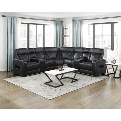 Fairway 3-Piece Power Reclining Sectional with Consoles, Power Headrests, Storage Arms(Top and Side), Cup holders, Charging Ports, Wireless speakers and LED lighting