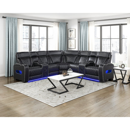Fairway 3-Piece Power Reclining Sectional with Consoles, Power Headrests, Storage Arms(Top and Side), Cup holders, Charging Ports, Wireless speakers and LED lighting