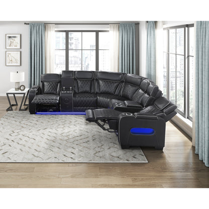 Fairway 3-Piece Power Reclining Sectional with Consoles, Power Headrests, Storage Arms(Top and Side), Cup holders, Charging Ports, Wireless speakers and LED lighting