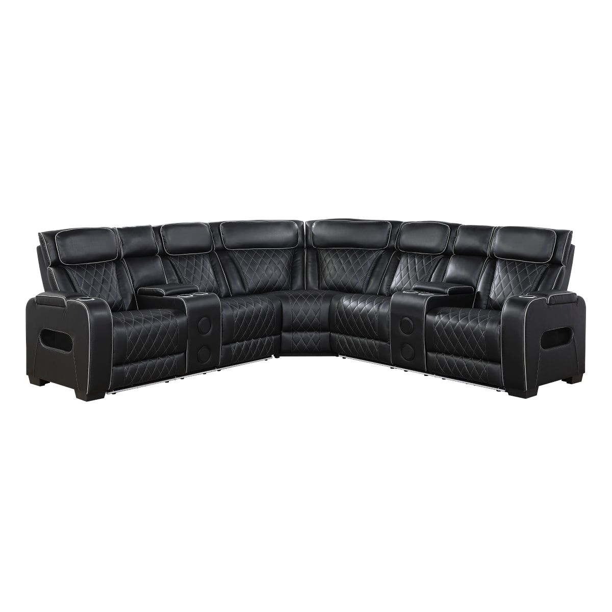 Fairway 3-Piece Power Reclining Sectional with Consoles, Power Headrests, Storage Arms(Top and Side), Cup holders, Charging Ports, Wireless speakers and LED lighting