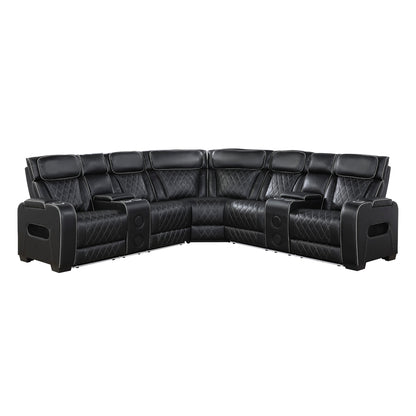Fairway 3-Piece Power Reclining Sectional with Consoles, Power Headrests, Storage Arms(Top and Side), Cup holders, Charging Ports, Wireless speakers and LED lighting