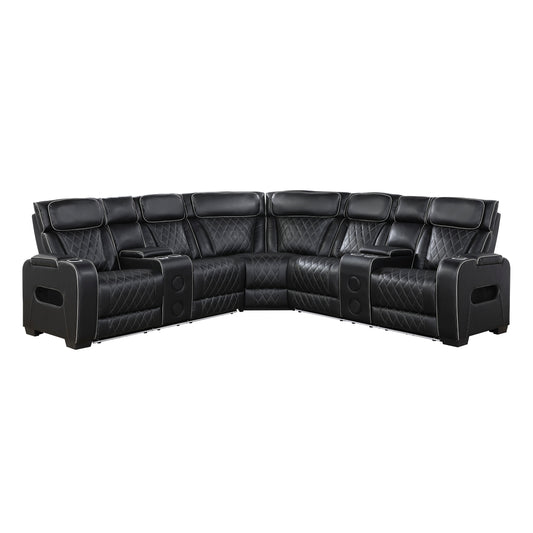 Fairway 3-Piece Power Reclining Sectional with Consoles, Power Headrests, Storage Arms(Top and Side), Cup holders, Charging Ports, Wireless speakers and LED lighting
