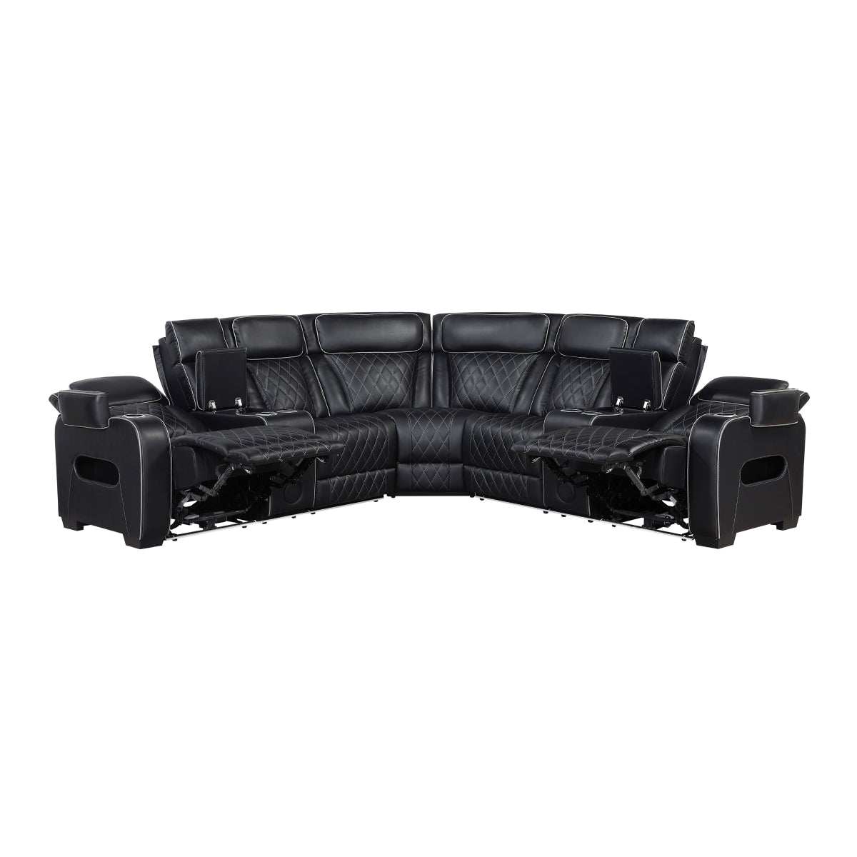 Fairway 3-Piece Power Reclining Sectional with Consoles, Power Headrests, Storage Arms(Top and Side), Cup holders, Charging Ports, Wireless speakers and LED lighting