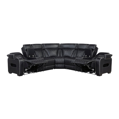 Fairway 3-Piece Power Reclining Sectional with Consoles, Power Headrests, Storage Arms(Top and Side), Cup holders, Charging Ports, Wireless speakers and LED lighting