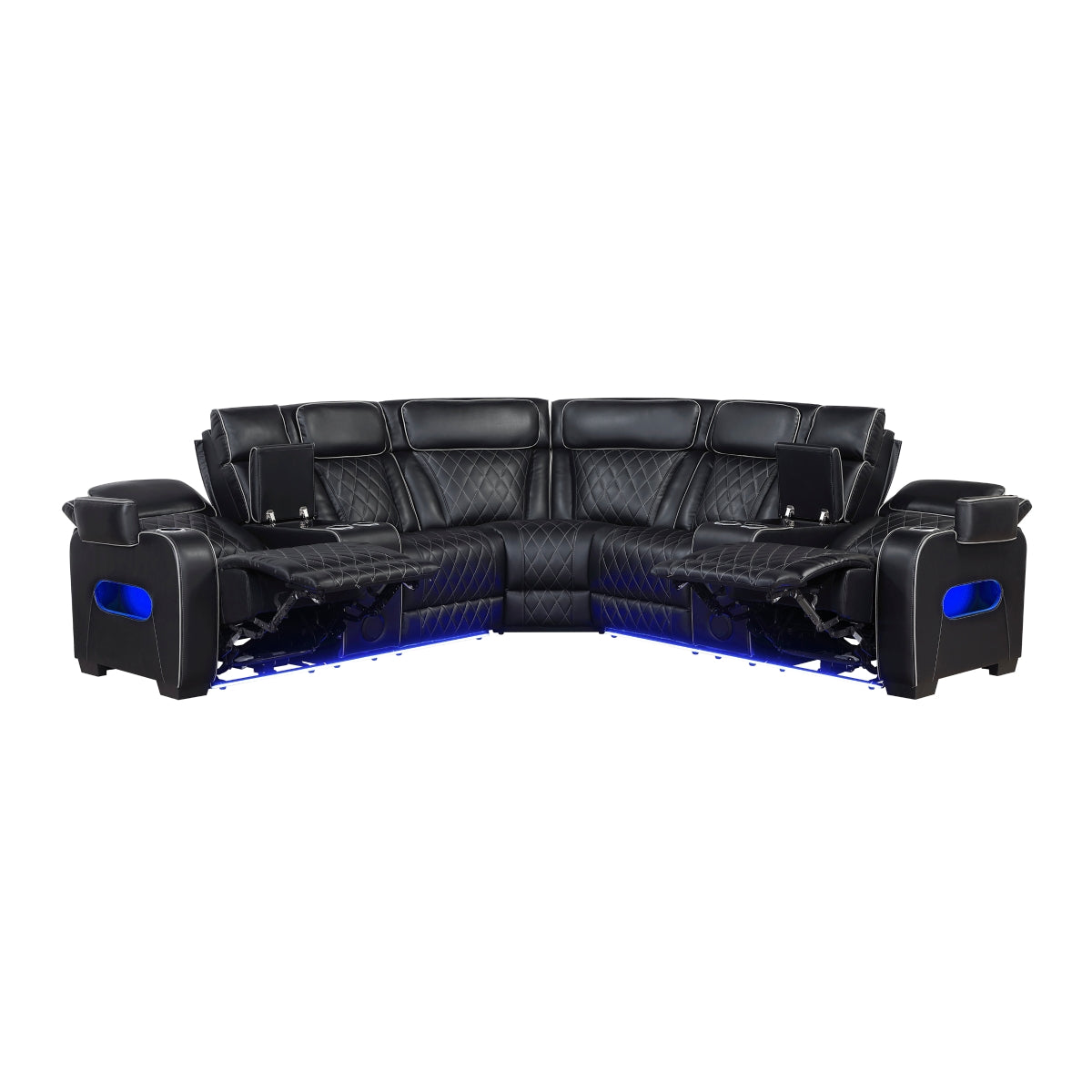Fairway 3-Piece Power Reclining Sectional with Consoles, Power Headrests, Storage Arms(Top and Side), Cup holders, Charging Ports, Wireless speakers and LED lighting