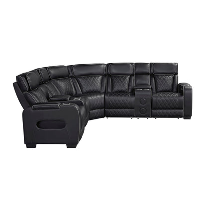Fairway 3-Piece Power Reclining Sectional with Consoles, Power Headrests, Storage Arms(Top and Side), Cup holders, Charging Ports, Wireless speakers and LED lighting