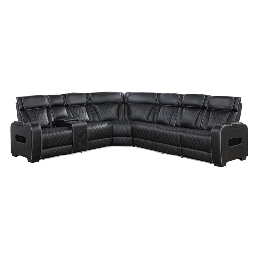Fairway 3-Piece Power Reclining Sectional with Left Side Console, Drop-Down Cup Holders, Power Headrests, Storage Arms(Top and Side), Cup holders, Reading Lights, Charging Ports, Wireless speakers, Two Wireless Chargers, and LED lighting