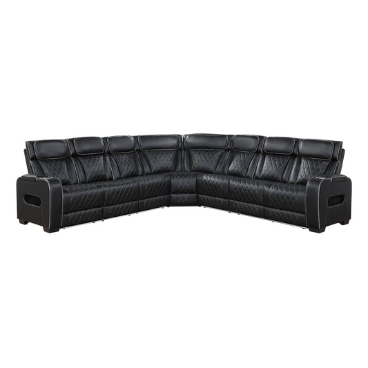 Fairway 3-Piece Power Reclining Sectional with Center Drop-Down Cup Holders, Power Headrests, Storage Arms(Top and Side), Cup holders, Charging Ports, Reading Lights, Wireless Chargers, Charging Ports and LED Lighting