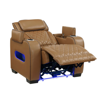 Fairway Power Reclining Chair with Power Headrest, Cup holders and Storage Arms(Top and Side), Charging Ports and LED lighting