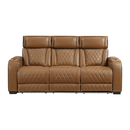 Fairway Power Double Reclining Sofa with Center Drop-Down Cup Holders, Power Headrests, Storage Arms(Top and Side), Cup holders and Reading Lights, Two Wireless Chargers, Charging Ports and LED Lighting