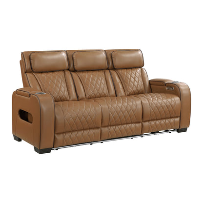 Fairway Power Double Reclining Sofa with Center Drop-Down Cup Holders, Power Headrests, Storage Arms(Top and Side), Cup holders and Reading Lights, Two Wireless Chargers, Charging Ports and LED Lighting