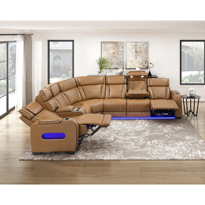 Fairway 3-Piece Power Reclining Sectional with Left Side Console, Drop-Down Cup Holders, Power Headrests, Storage Arms(Top and Side), Cup holders, Reading Lights, Charging Ports, Wireless speakers, Two Wireless Chargers, and LED lighting