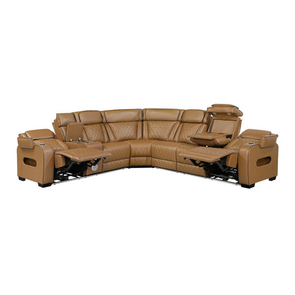Fairway 3-Piece Power Reclining Sectional with Left Side Console, Drop-Down Cup Holders, Power Headrests, Storage Arms(Top and Side), Cup holders, Reading Lights, Charging Ports, Wireless speakers, Two Wireless Chargers, and LED lighting