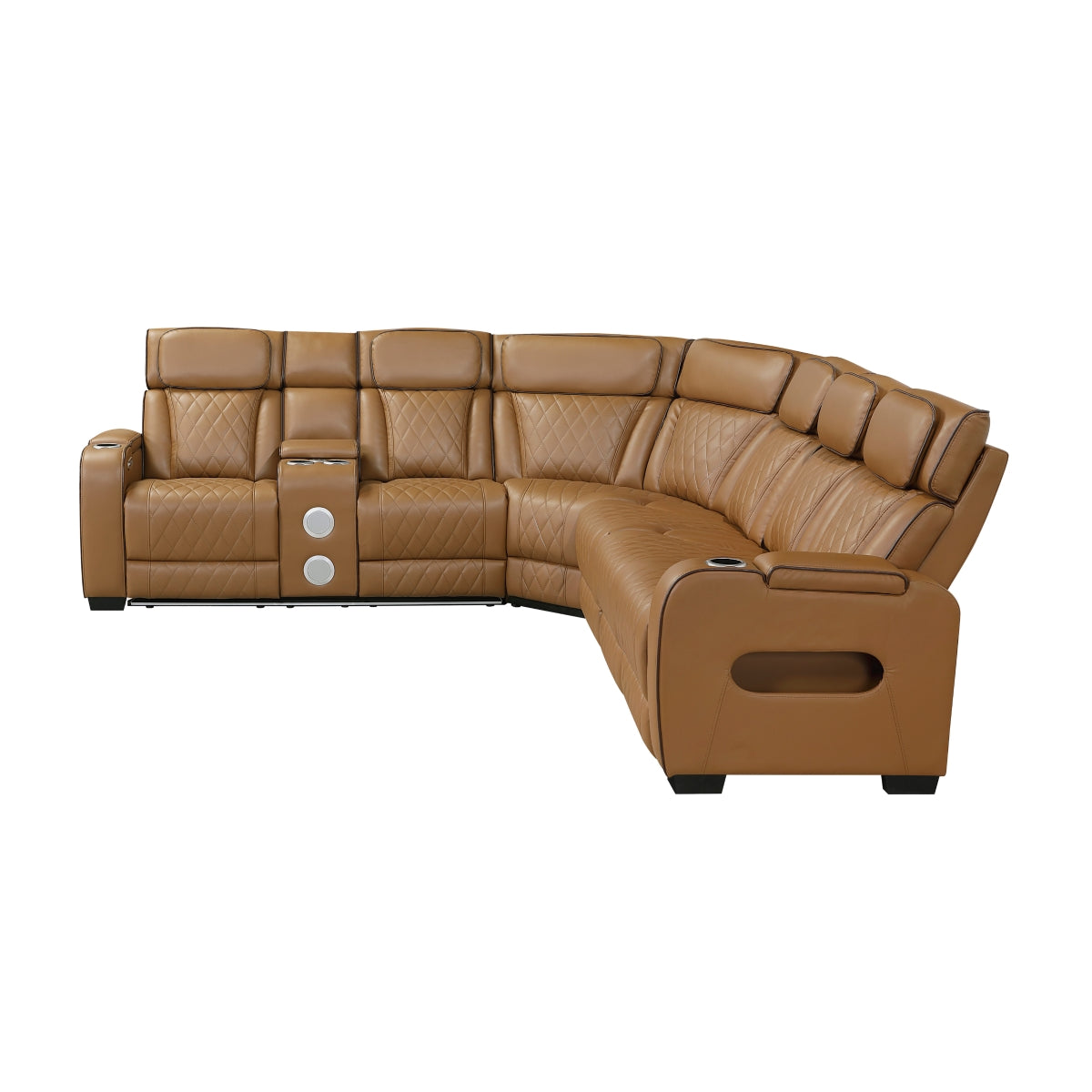 Fairway 3-Piece Power Reclining Sectional with Left Side Console, Drop-Down Cup Holders, Power Headrests, Storage Arms(Top and Side), Cup holders, Reading Lights, Charging Ports, Wireless speakers, Two Wireless Chargers, and LED lighting