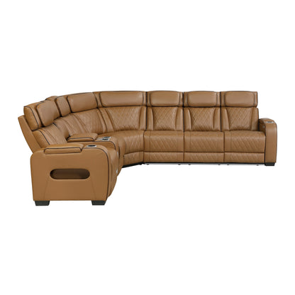 Fairway 3-Piece Power Reclining Sectional with Left Side Console, Drop-Down Cup Holders, Power Headrests, Storage Arms(Top and Side), Cup holders, Reading Lights, Charging Ports, Wireless speakers, Two Wireless Chargers, and LED lighting