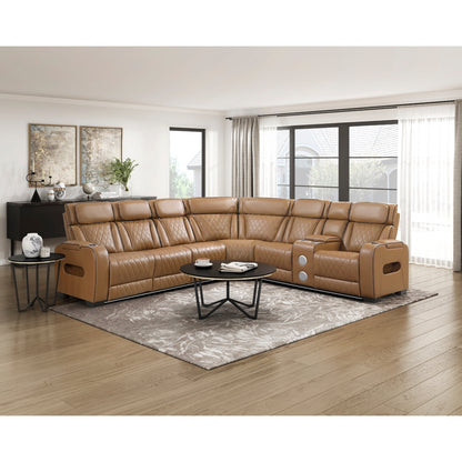 Fairway 3-Piece Power Reclining Sectional with Right Side Console, Drop-Down Cup Holders, Power Headrests, Storage Arms(Top and Side), Cup holders, Reading Lights, Charging Ports, Wireless speakers, Two Wireless Chargers, and LED lighting
