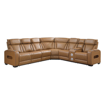 Fairway 3-Piece Power Reclining Sectional with Right Side Console, Drop-Down Cup Holders, Power Headrests, Storage Arms(Top and Side), Cup holders, Reading Lights, Charging Ports, Wireless speakers, Two Wireless Chargers, and LED lighting