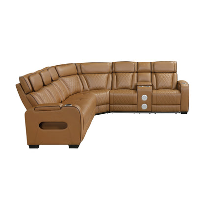 Fairway 3-Piece Power Reclining Sectional with Right Side Console, Drop-Down Cup Holders, Power Headrests, Storage Arms(Top and Side), Cup holders, Reading Lights, Charging Ports, Wireless speakers, Two Wireless Chargers, and LED lighting
