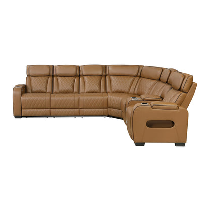 Fairway 3-Piece Power Reclining Sectional with Right Side Console, Drop-Down Cup Holders, Power Headrests, Storage Arms(Top and Side), Cup holders, Reading Lights, Charging Ports, Wireless speakers, Two Wireless Chargers, and LED lighting