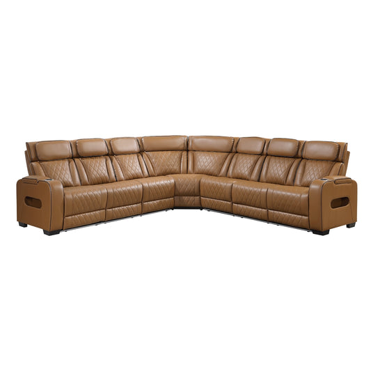 Fairway 3-Piece Power Reclining Sectional with Center Drop-Down Cup Holders, Power Headrests, Storage Arms(Top and Side), Cup holders, Charging Ports, Reading Lights, Wireless Chargers, Charging Ports and LED Lighting