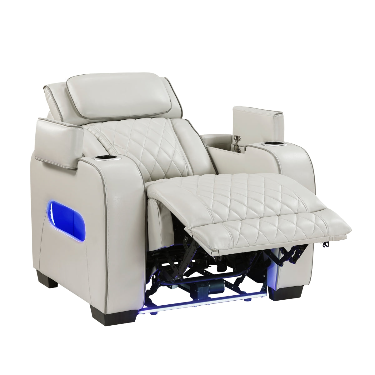 Fairway Power Reclining Chair with Power Headrest, Cup holders and Storage Arms(Top and Side), Charging Ports and LED lighting