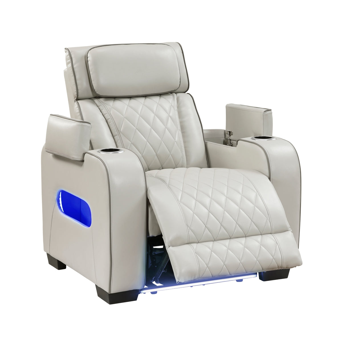 Fairway Power Reclining Chair with Power Headrest, Cup holders and Storage Arms(Top and Side), Charging Ports and LED lighting