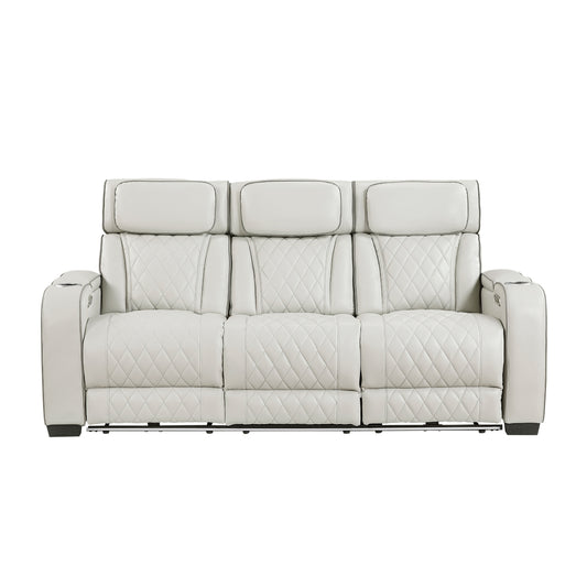 Fairway Power Double Reclining Sofa with Center Drop-Down Cup Holders, Power Headrests, Storage Arms(Top and Side), Cup holders and Reading Lights, Two Wireless Chargers, Charging Ports and LED Lighting