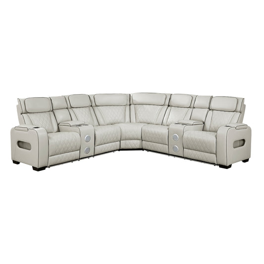 Fairway 3-Piece Power Reclining Sectional with Consoles, Power Headrests, Storage Arms(Top and Side), Cup holders, Charging Ports, Wireless speakers and LED lighting