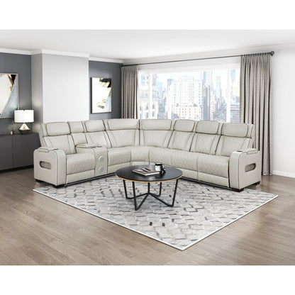 Fairway 3-Piece Power Reclining Sectional with Left Side Console, Drop-Down Cup Holders, Power Headrests, Storage Arms(Top and Side), Cup holders, Reading Lights, Charging Ports, Wireless speakers, Two Wireless Chargers, and LED lighting