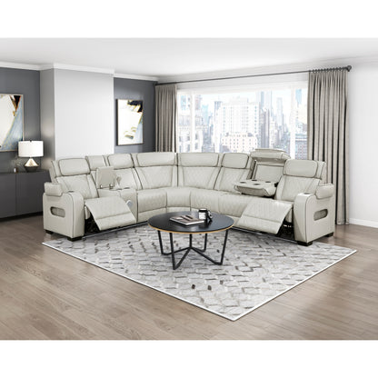 Fairway 3-Piece Power Reclining Sectional with Left Side Console, Drop-Down Cup Holders, Power Headrests, Storage Arms(Top and Side), Cup holders, Reading Lights, Charging Ports, Wireless speakers, Two Wireless Chargers, and LED lighting