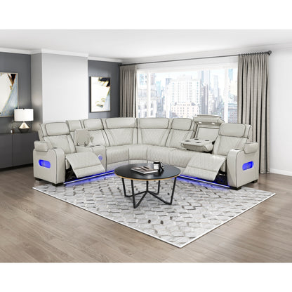 Fairway 3-Piece Power Reclining Sectional with Left Side Console, Drop-Down Cup Holders, Power Headrests, Storage Arms(Top and Side), Cup holders, Reading Lights, Charging Ports, Wireless speakers, Two Wireless Chargers, and LED lighting