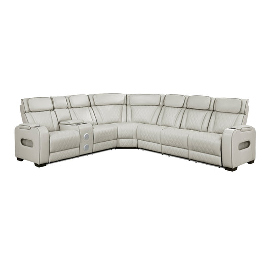 Fairway 3-Piece Power Reclining Sectional with Left Side Console, Drop-Down Cup Holders, Power Headrests, Storage Arms(Top and Side), Cup holders, Reading Lights, Charging Ports, Wireless speakers, Two Wireless Chargers, and LED lighting