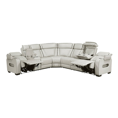 Fairway 3-Piece Power Reclining Sectional with Left Side Console, Drop-Down Cup Holders, Power Headrests, Storage Arms(Top and Side), Cup holders, Reading Lights, Charging Ports, Wireless speakers, Two Wireless Chargers, and LED lighting