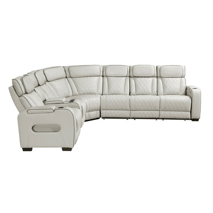 Fairway 3-Piece Power Reclining Sectional with Left Side Console, Drop-Down Cup Holders, Power Headrests, Storage Arms(Top and Side), Cup holders, Reading Lights, Charging Ports, Wireless speakers, Two Wireless Chargers, and LED lighting