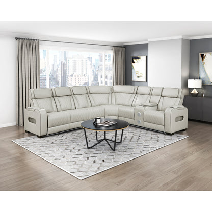 Fairway 3-Piece Power Reclining Sectional with Right Side Console, Drop-Down Cup Holders, Power Headrests, Storage Arms(Top and Side), Cup holders, Reading Lights, Charging Ports, Wireless speakers, Two Wireless Chargers, and LED lighting