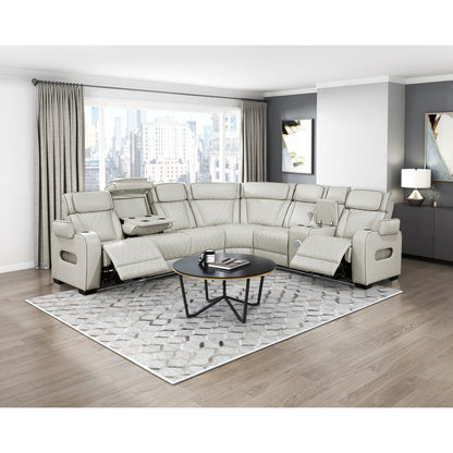 Fairway 3-Piece Power Reclining Sectional with Right Side Console, Drop-Down Cup Holders, Power Headrests, Storage Arms(Top and Side), Cup holders, Reading Lights, Charging Ports, Wireless speakers, Two Wireless Chargers, and LED lighting