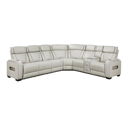 Fairway 3-Piece Power Reclining Sectional with Right Side Console, Drop-Down Cup Holders, Power Headrests, Storage Arms(Top and Side), Cup holders, Reading Lights, Charging Ports, Wireless speakers, Two Wireless Chargers, and LED lighting
