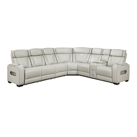 Fairway 3-Piece Power Reclining Sectional with Right Side Console, Drop-Down Cup Holders, Power Headrests, Storage Arms(Top and Side), Cup holders, Reading Lights, Charging Ports, Wireless speakers, Two Wireless Chargers, and LED lighting