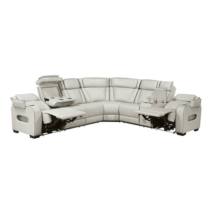 Fairway 3-Piece Power Reclining Sectional with Right Side Console, Drop-Down Cup Holders, Power Headrests, Storage Arms(Top and Side), Cup holders, Reading Lights, Charging Ports, Wireless speakers, Two Wireless Chargers, and LED lighting