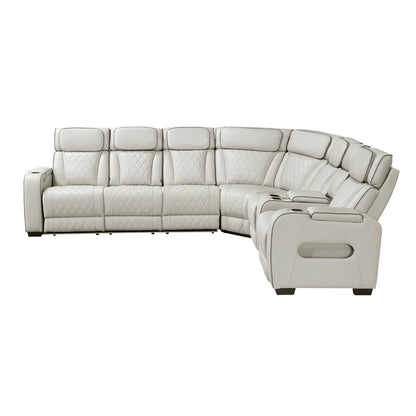 Fairway 3-Piece Power Reclining Sectional with Right Side Console, Drop-Down Cup Holders, Power Headrests, Storage Arms(Top and Side), Cup holders, Reading Lights, Charging Ports, Wireless speakers, Two Wireless Chargers, and LED lighting
