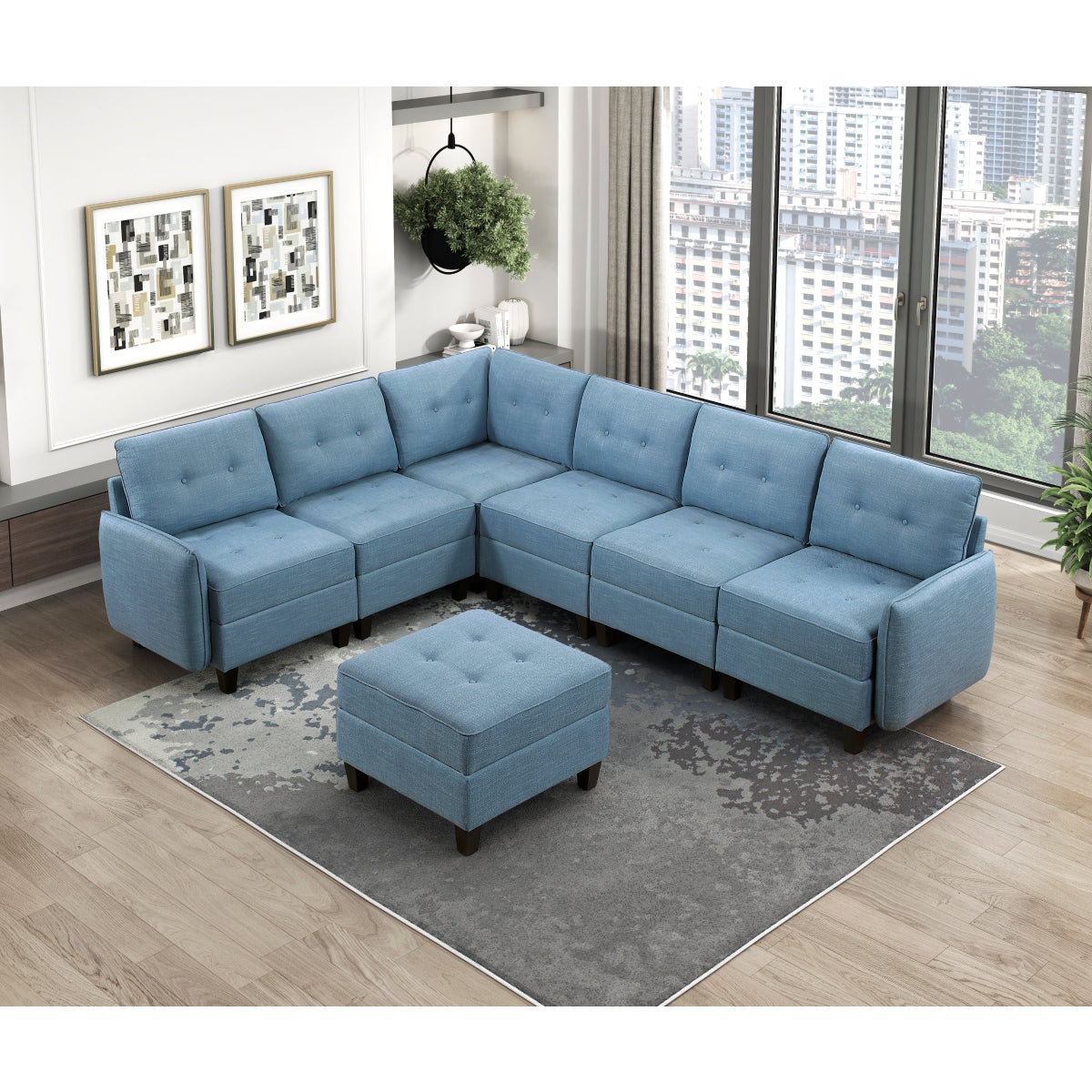 Garren 7-Piece Sectional with Storage and Ottoman