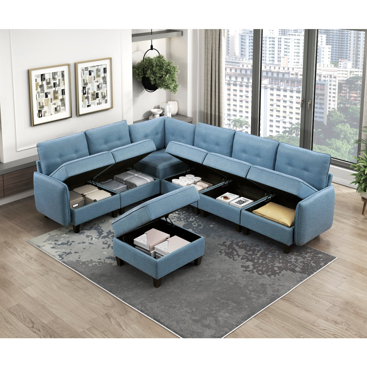 Garren 7-Piece Sectional with Storage and Ottoman