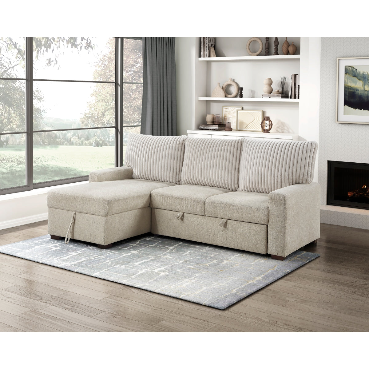Gallatin 2-Piece Sectional with Left Chaise and Drop-Down Cup holders, Storage Pouch, Pull-out Bed and Hidden Storage