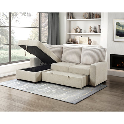 Gallatin 2-Piece Sectional with Left Chaise and Drop-Down Cup holders, Storage Pouch, Pull-out Bed and Hidden Storage