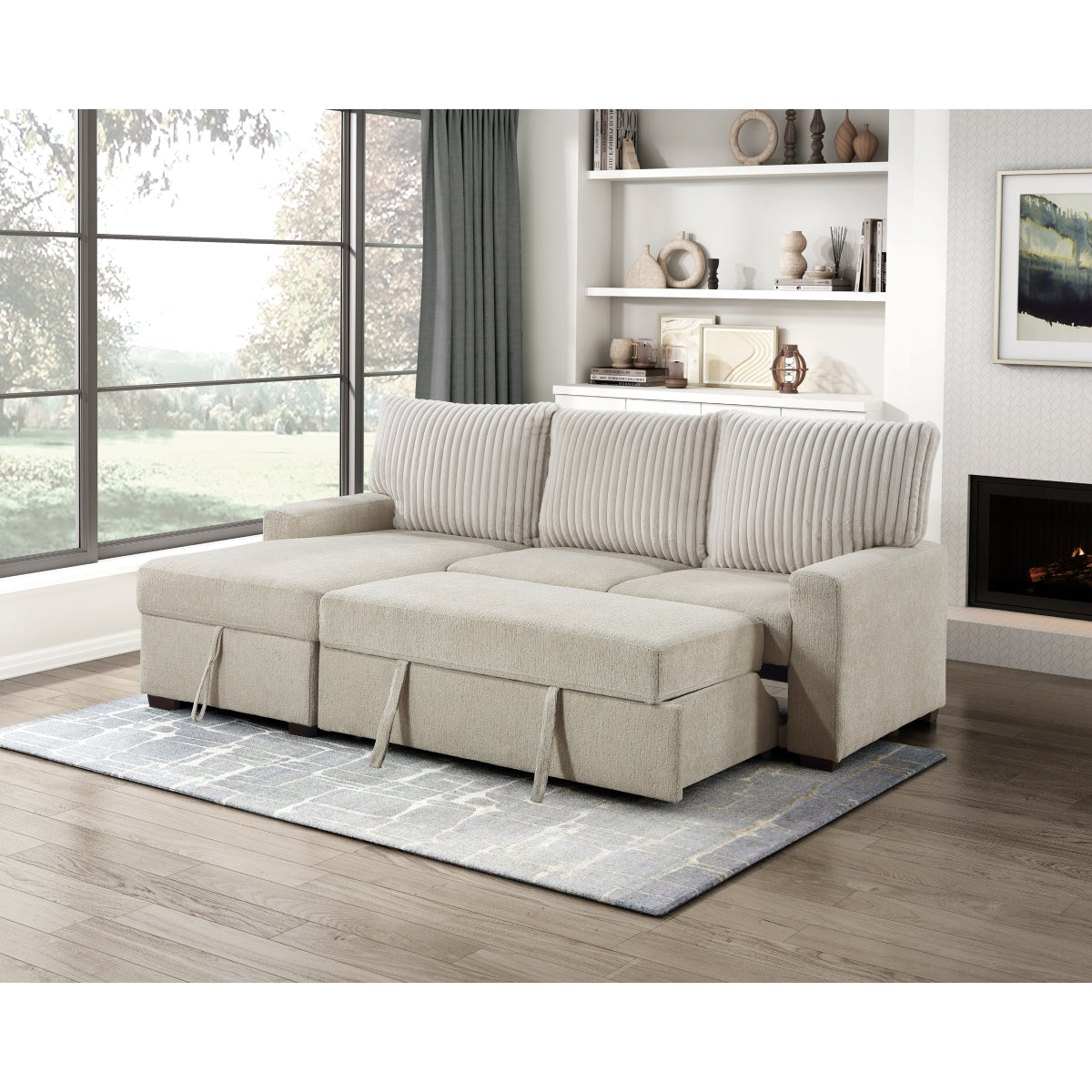 Gallatin 2-Piece Sectional with Left Chaise and Drop-Down Cup holders, Storage Pouch, Pull-out Bed and Hidden Storage