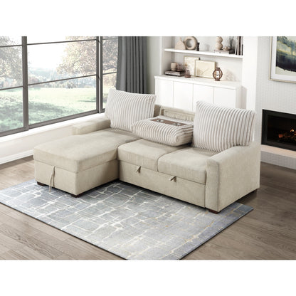 Gallatin 2-Piece Sectional with Left Chaise and Drop-Down Cup holders, Storage Pouch, Pull-out Bed and Hidden Storage