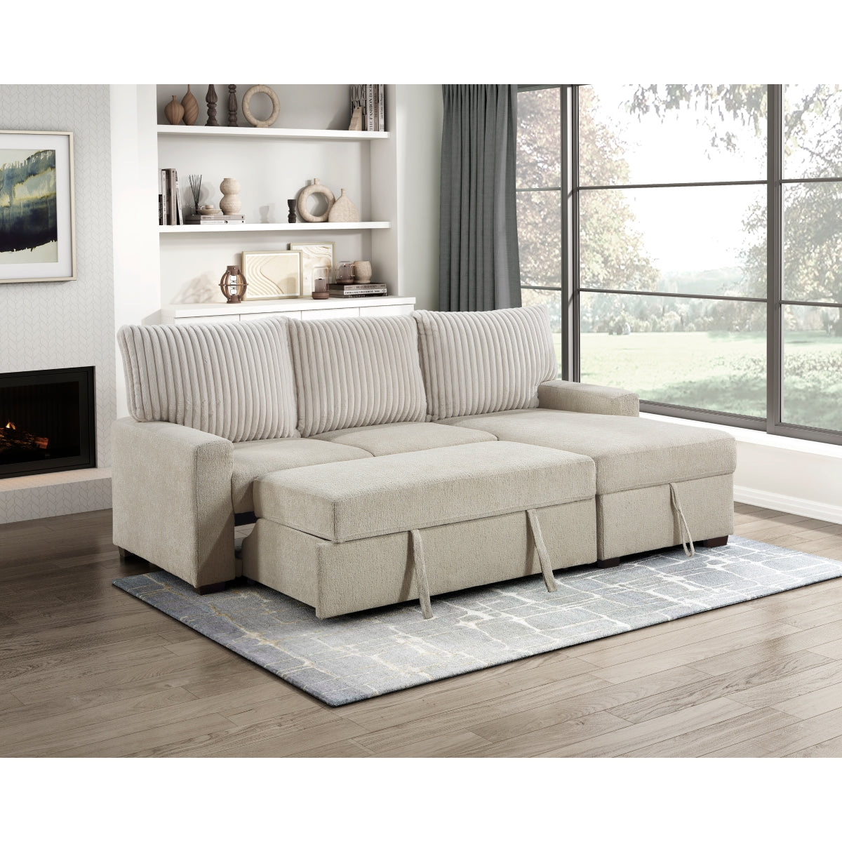 Gallatin 2-Piece Sectional with Right Chaise and Drop-Down Cup holders, Storage Pouch, Pull-out Bed and Hidden Storage