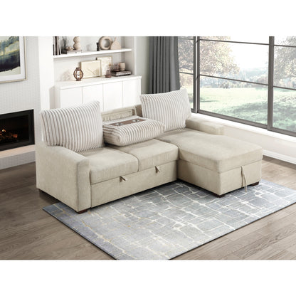 Gallatin 2-Piece Sectional with Right Chaise and Drop-Down Cup holders, Storage Pouch, Pull-out Bed and Hidden Storage