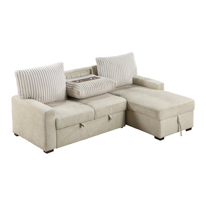 Gallatin 2-Piece Sectional with Right Chaise and Drop-Down Cup holders, Storage Pouch, Pull-out Bed and Hidden Storage